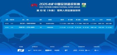 中超补赛裁判安排：王迪执法津门虎vs铁人，艾堃吹三镇vs河南