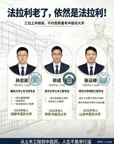 中年失业不可怕啊！三位40岁以上土木精英，一同考入中医药大学，评论瞬间炸锅：一毕业就是老中医