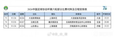 博主分享足协杯3场1/4决赛时间:泰山vs海港9月1日19:35开球