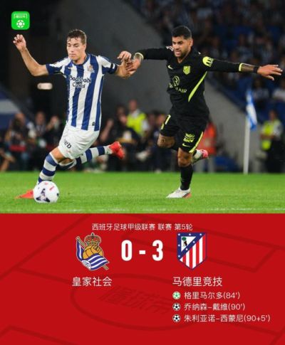 马竞3-0皇家社会，格里马尔多点射，戴维、西蒙尼建功