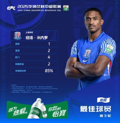1射2传助申花逆转河南 米内罗当选中超第3轮最佳