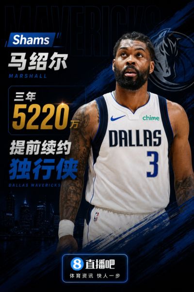🚨官方：马绍尔三年5220万提前续约独行侠 合同全额保障