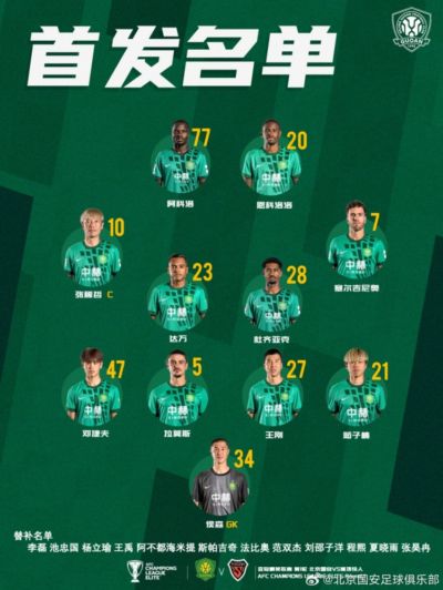 💚 北京国安今日首发 💪 亚冠首战 🔰 一起战斗！ ​​​