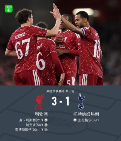 利物浦3-1热刺晋级，麦卡利斯特、加克波传射，索博世界波