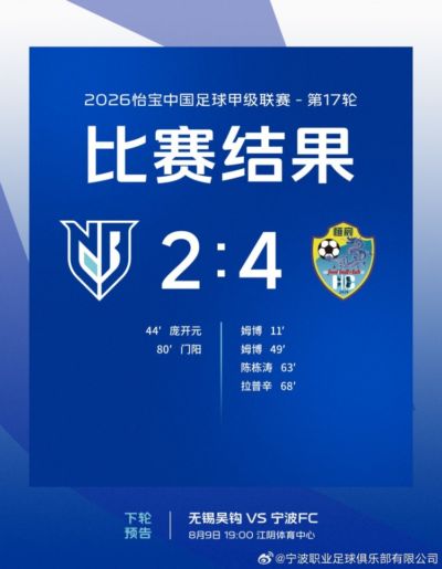 全场比赛结束，宁波FC2-4广西恒宸