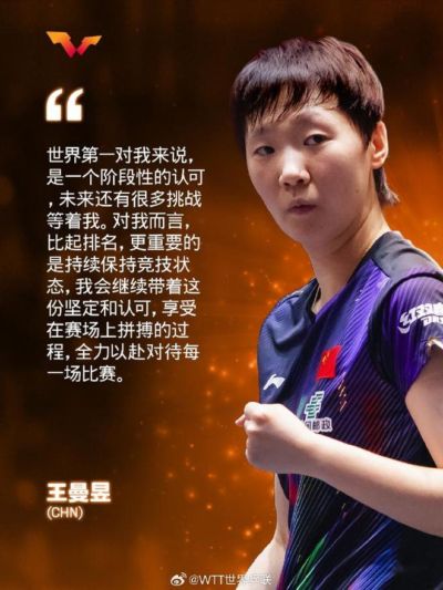 王曼昱：世界第一对我来说，是一个阶段性的认可，未来还有很多挑战等着我