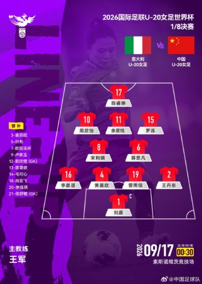 U20女足世界杯1/8决赛-U20女足vs意大利U20：周欣怡、黄嘉欣出战