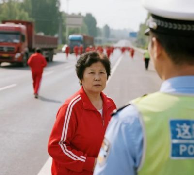 暴走团老人路上训练，交警劝不听，货车司机“不想走那就别走了”