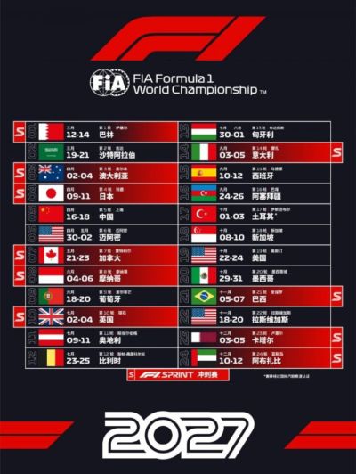 2027年F1赛历：巴林为揭幕战 上海站4月16日至18日进行