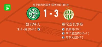 费伦茨瓦罗斯3-1凯尔特人，阿尔扎尼建功，萨卡里亚森破门