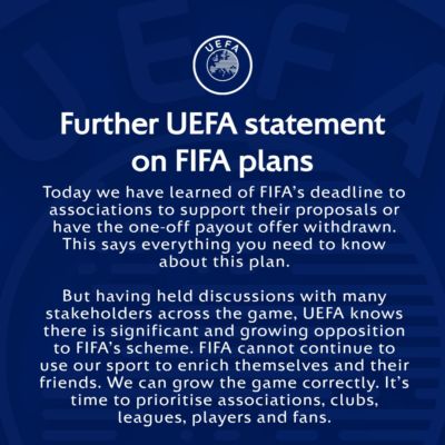 硬刚FIFA！欧足联再发声明：FIFA不能利用足球为自己和盟友牟利
