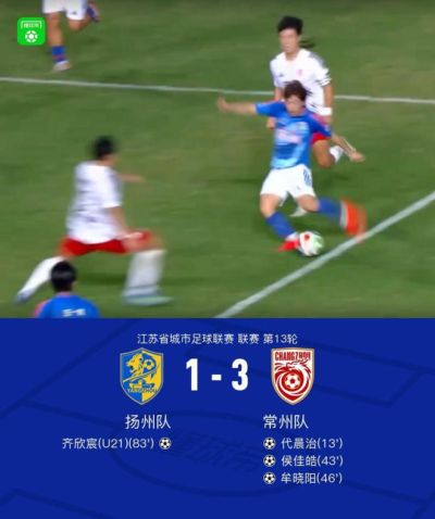 常州队客场3-1扬州队晋级淘汰赛，侯佳皓、牟晓阳建功