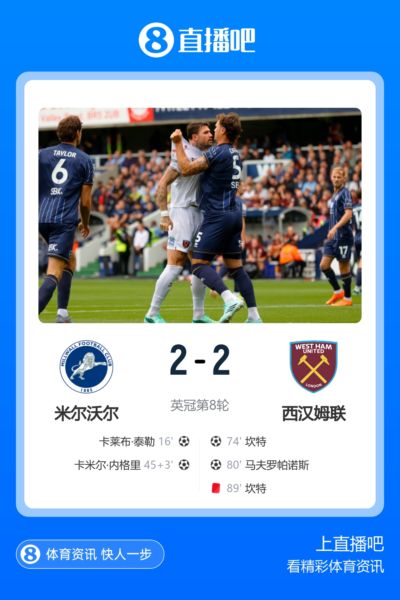 首发身价1.7亿PK2500万！时隔14年德比 西汉姆连追2球2-2米尔沃尔