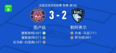 图卢兹3-2勒阿弗尔，滕斯泰特梅开二度，托马斯-约恩森1传1射