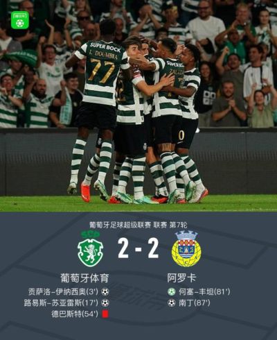 十人葡体2-2阿罗卡，路易斯-苏亚雷斯、伊纳西奥破门，南丁绝平