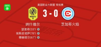 纳什维尔3-0大胜芝加哥火焰，穆赫塔尔破门，埃斯皮诺萨1射1传