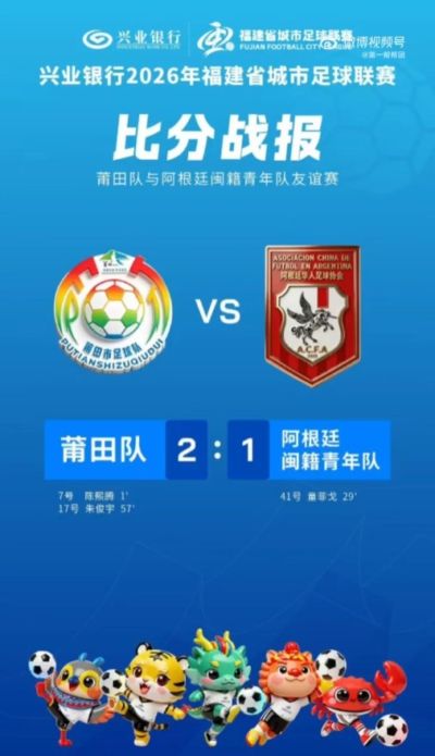 “闽超”友谊交流赛：莆田队2-1战胜阿根廷闽籍青年队