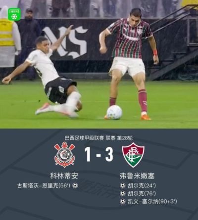 弗鲁米嫩塞3-1科林蒂安，胡尔克双响，凯文-塞尔纳破门