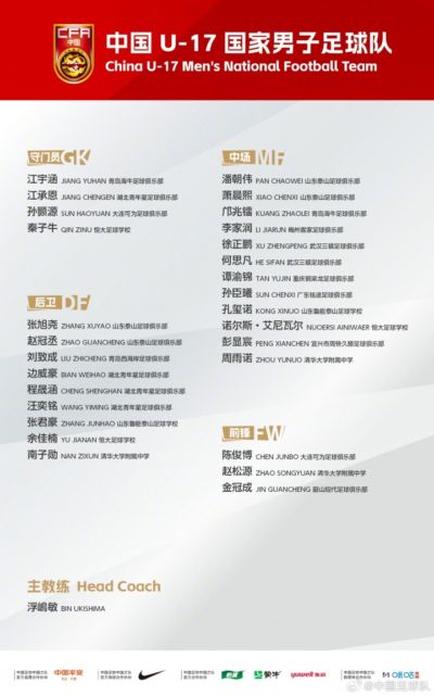 明日之星冠军杯将战阿森纳!U17国足集训名单:邝兆镭徐正鹏在列