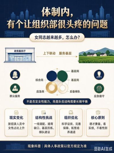 体制内，有个让组织部很头疼的问题：女同志越来越多