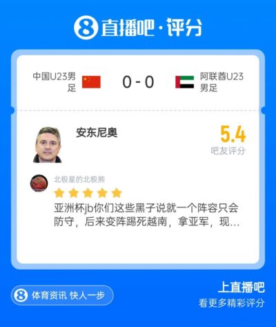 你就说出没出线吧！国足U23主帅安东尼奥收获吧友5.4分C字形评分