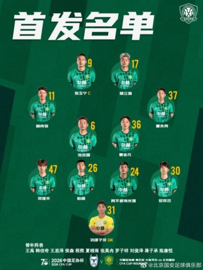 北京国安今日首发💪全力以赴每场比赛，拼！