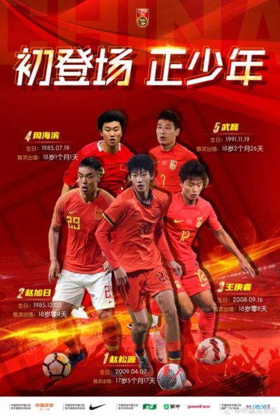 初登场，正少年！赵松源创造国足最年轻出场纪录！王庚睿名列第三