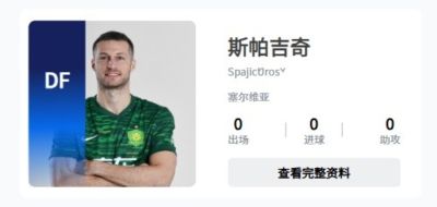 已完成补报?中足联官网显示,斯帕吉奇出现在国安阵中