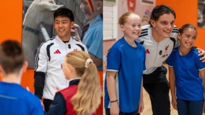 官方：远藤航和莱奥尼参加足球进校园活动，陪小学生进行体育运动