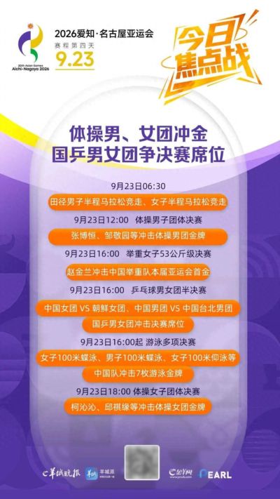 亚运9月23日看点|体操男、女团冲金,国乒男女团争决赛席位