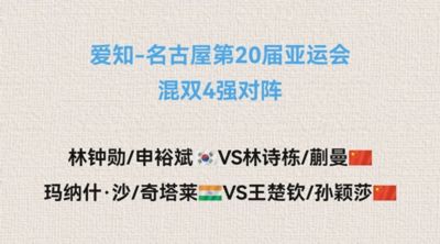 亚运会乒乓球：混双4强出炉！莎头横扫张本松岛，动漫轻松赢印度