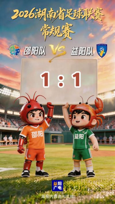 “湘超”第八轮益阳队客场1:1战平邵阳队