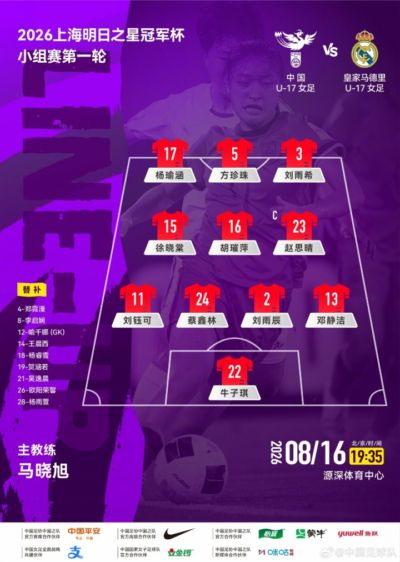 中国女足U17vs皇马女足U17首发：马晓旭挂帅，劳尔女儿先发