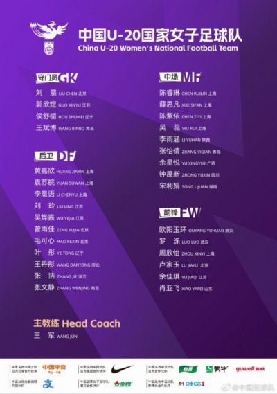 博主:中国U20女足今日将与女甲球队大连足校女足进行热身赛