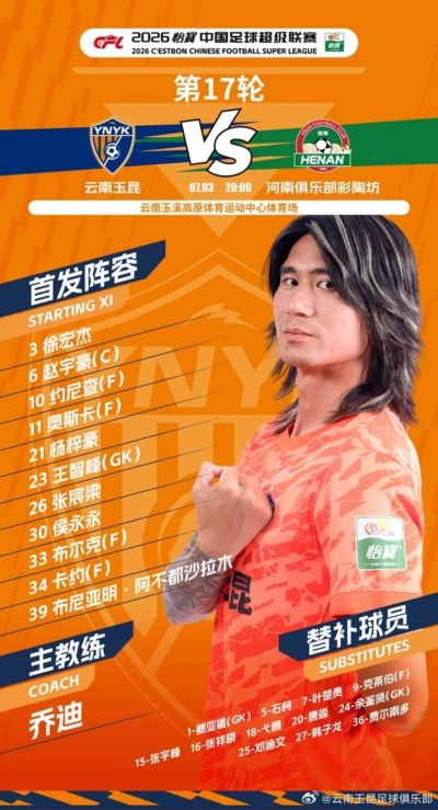 云南玉昆今日首发
