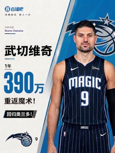 Shams：武切维奇拒绝其他球队更丰厚的报价 以1年390万重返魔术