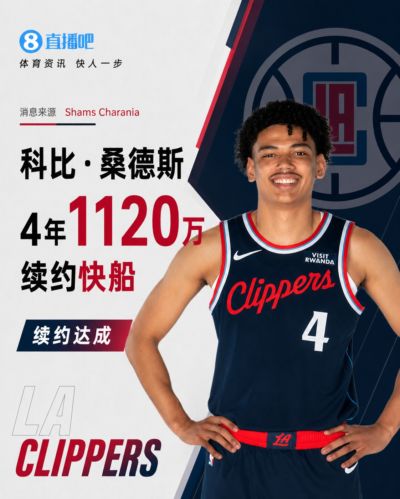 Shams：科比·桑德斯4年1120万续约快船 场均19.9分钟拿下7.3分