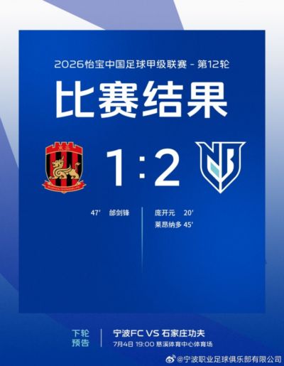 全场比赛结束,宁波FC2-1苏州东吴 