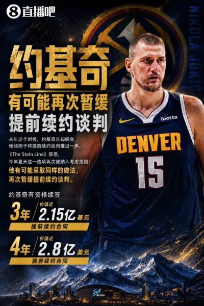 合同剩1+1！约基奇考虑暂缓提前续约谈判 可签4年2.8亿/3年2.15亿
