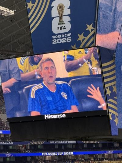 老丈人是瑞典人！诺维茨基观看世界杯 支持瑞典 面对镜头有点错愕