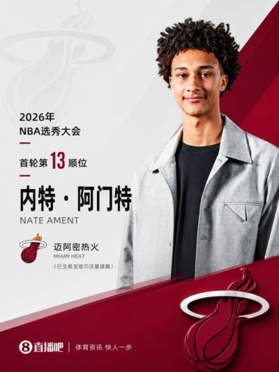 已经要送给雄鹿了~NBA选秀大会：热火用13号签选中内特·阿门特