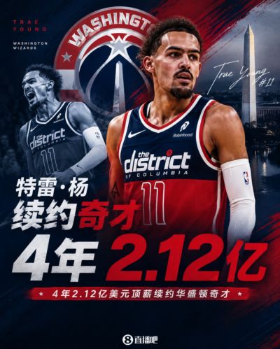 Shams：特雷·杨计划与奇才签下一份4年约2.12亿美元的续约合同