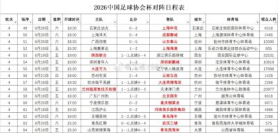 2026中国足协杯第4轮观众统计：陕西联合vs浙江32531人最多