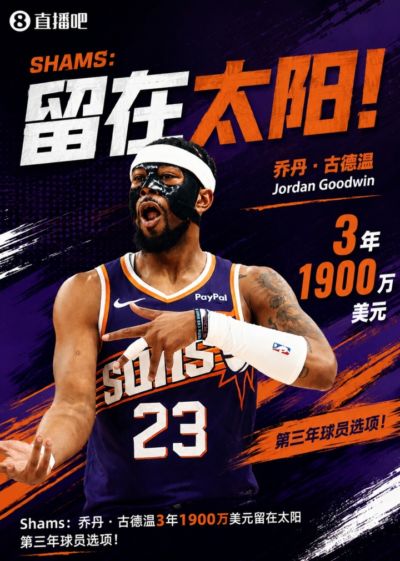 Shams：乔丹·古德温3年1900万美元留在太阳 第三年球员选项！