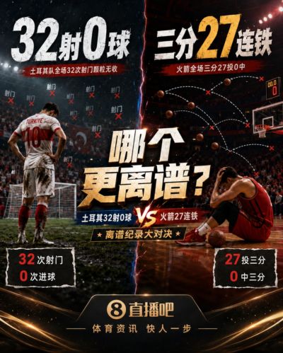 😨土耳其32射0进球！火箭西决三分27连铁！谁更离谱？