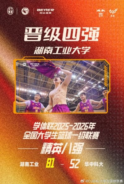 拿下首张晋级门票！湖南工业大学刷新队史 首进CUBAL四强