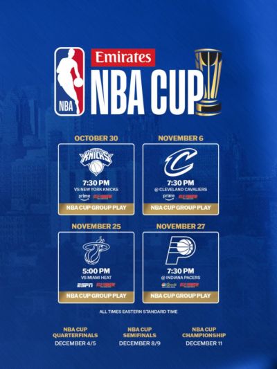 76人NBA杯赛赛程：10月31日首战尼克斯 11月连战骑士热火步行者