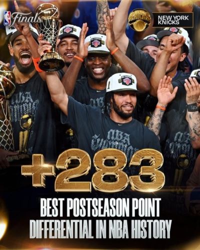 NBA官方发布尼克斯季后赛净胜283分海报：历史性的季后赛征程🏆
