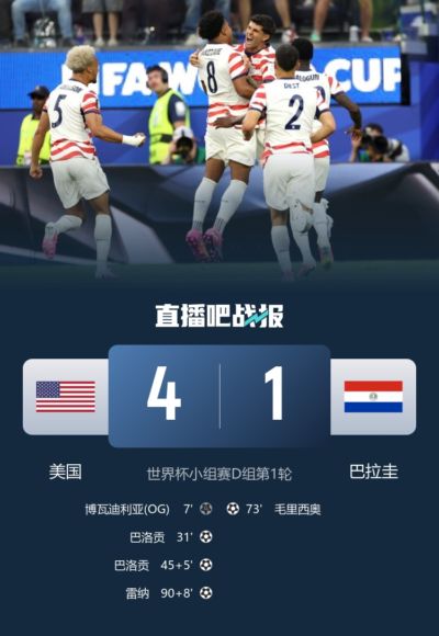 没想到！巴拉圭世预赛曾2-1阿根廷、1-0巴西，世界杯首战1-4美国