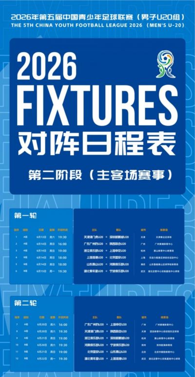 上海申花U20第二阶段主客场赛事赛程安排与首轮转播计划来啦！